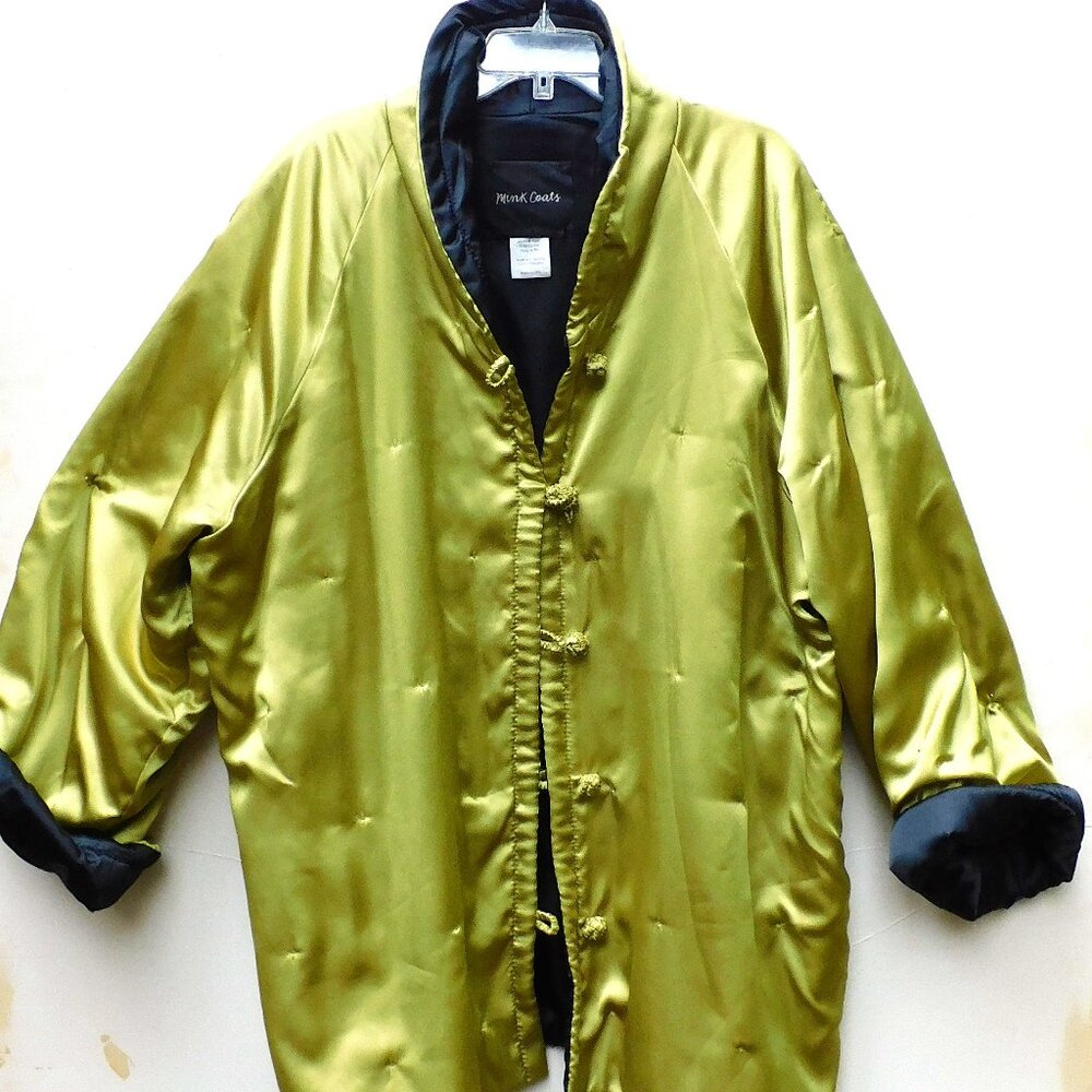 Satiny Light Green and Black Evening Puffy Coat One Size